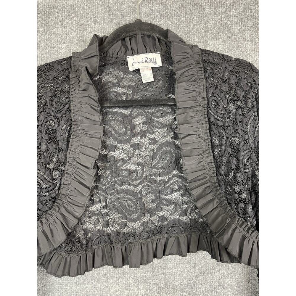 Joseph Ribkoff Black Lace Bolero Jacket With Ruffle Trim Size 12 - Picture 2 of 11